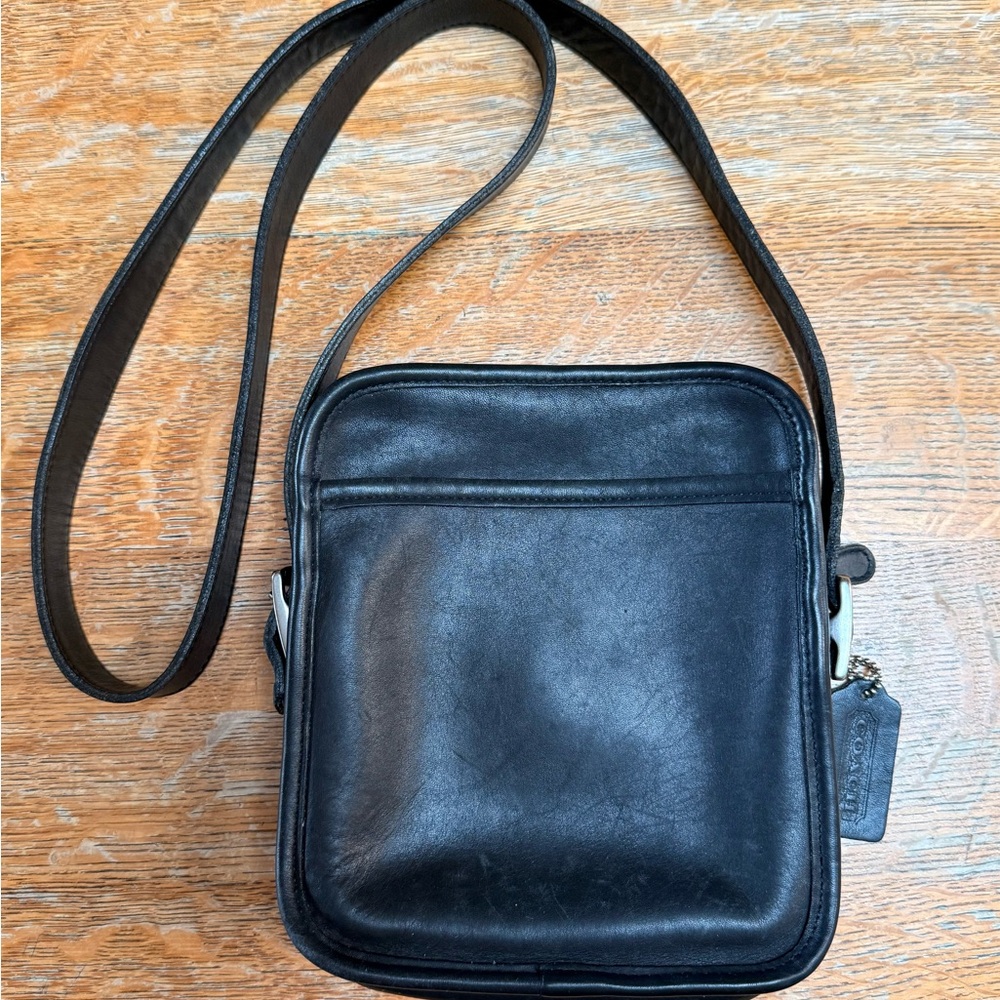 Vintage Coach Black Leather Messenger Bag